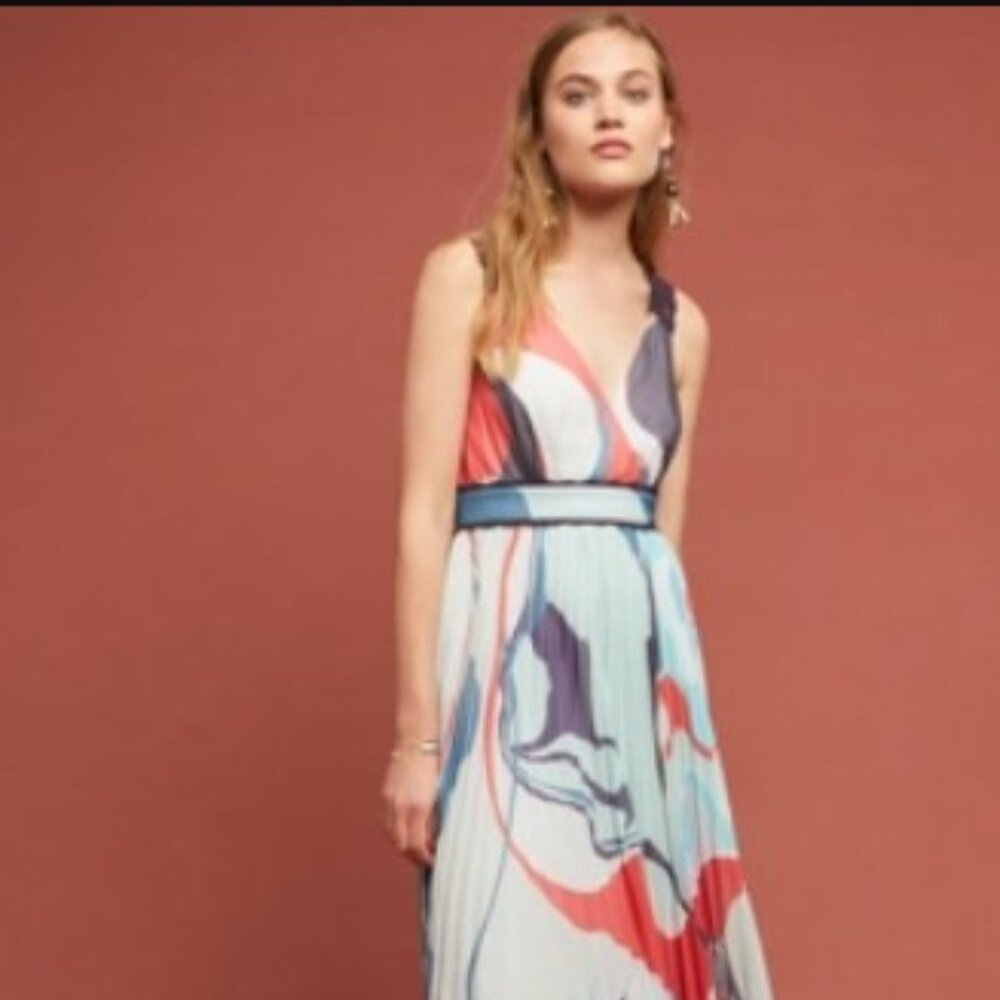 NWT Anthroopologie Geisha Designs Atelier Pleated Maxi Dress 10 HTF - Picture 3 of 7